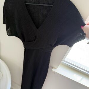 All in Favor Black Textured V-Neck Maxi Dress